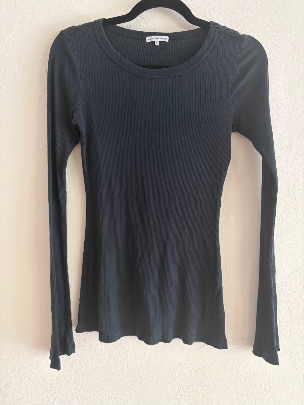 James Perse Black Cotton Ribbed Long-Sleeve Tee